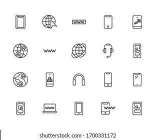 iconos de línea móvil. Elementos vectoriales de trazo para el diseño moderno. Pictogramas simples para concepto móvil y aplicaciones web. Iconos de línea de vectores aislados en un fondo blanco. 