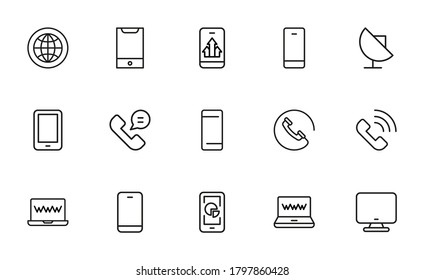 Mobile line icons set. Stroke vector elements for trendy design. Simple pictograms for mobile concept and web apps. Vector line icons isolated on a white background.