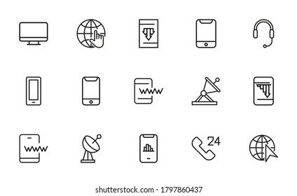 Mobile line icons set. Stroke vector elements for trendy design. Simple pictograms for mobile concept and web apps. Vector line icons isolated on a white background.