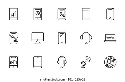 Iconos de línea móvil. Elementos vectores de trazo para el diseño de moda. Pictogramas simples para concepto móvil y aplicaciones web. Iconos de línea de vectores aislados en un fondo blanco.