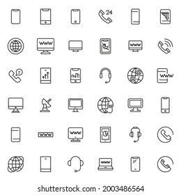Mobile line icons set. Stroke vector elements for trendy design. Simple pictograms for mobile concept and web apps. Vector line icons isolated on a white background.