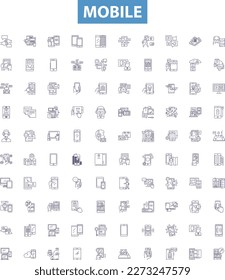 Mobile line icons, signs set. Phone, cellphone, handset, mobile, smartphone, device, gadget, electronics, touchscreen outline vector illustrations.