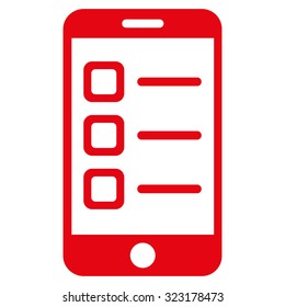 Mobile List vector icon. Style is flat symbol, red color, rounded angles, white background.