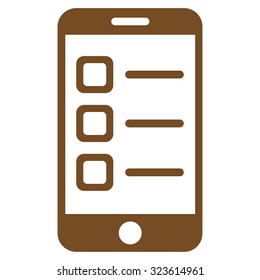 Mobile List vector icon. Style is flat symbol, brown color, rounded angles, white background.