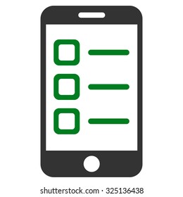 Mobile List vector icon. Style is bicolor flat symbol, green and gray colors, rounded angles, white background.