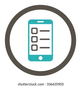 Mobile List vector icon. Style is bicolor flat rounded symbol, grey and cyan colors, rounded angles, white background.