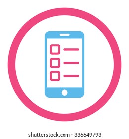 Mobile List vector icon. Style is bicolor flat rounded symbol, pink and blue colors, rounded angles, white background.