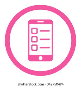 Mobile List vector icon. Style is flat rounded symbol, pink color, rounded angles, white background.