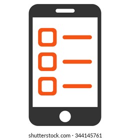 Mobile List vector icon. Style is bicolor flat symbol, orange and gray colors, rounded angles, white background.