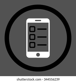 Mobile List vector icon. Style is bicolor flat rounded symbol, black and white colors, rounded angles, gray background.