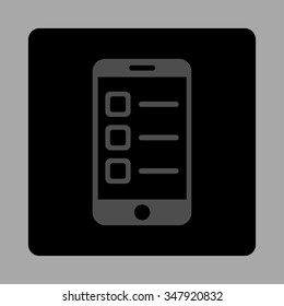Mobile List vector icon. Style is flat rounded square button, gray and black colors, silver background.