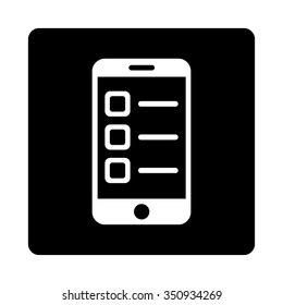 Mobile List vector icon. Style is flat rounded square button, white and black colors, white background.