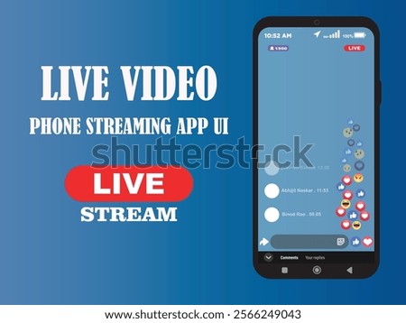 Mobile live streaming stories screen. Vector online video chat frame design, social media network post template. Story interface display mobile application mock up illustration