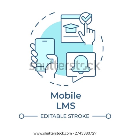 Mobile lms soft blue concept icon. Smartphone access, education accessibility. Notification reminder. Round shape line illustration. Abstract idea. Graphic design. Easy to use in presentation