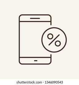 Mobile loan application line icon. Smartphone and percent sign in circle. Banking concept. Vector illustration can be used for topics like app, loan, payment