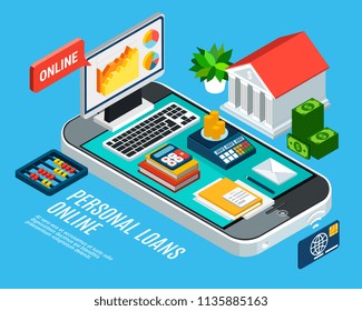 Mobile Loans Isometric Concept