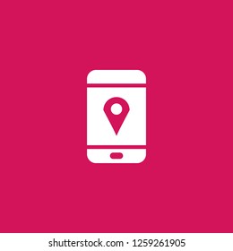 mobile location icon vector. mobile location sign on pink background. mobile location icon for web and app