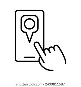 Mobile with location mark or navigation sign. Concept of geo location and travel guide. GPS navigation symbol. Vector illustration.