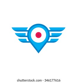 Mobile location with wings vector logo concept illustration. Marker sign. Pointer icon. Design element.