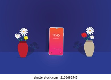 Mobile Lock Screen Mockup Two Flower Stock Vector (Royalty Free