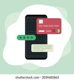 Mobile with lock screen for payment, social on smartphone and message.
