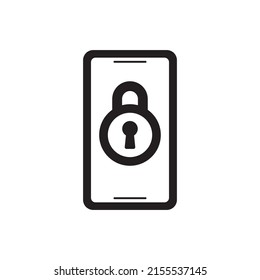 Móvil con icono de signo de bloqueo, icono de teléfono bloqueado en glifo plano negro, estilo relleno aislado en fondo blanco