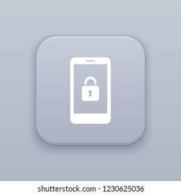 Mobile locked, gray vector button with white icon on gray background