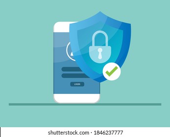 mobile locked with shield guard, cyber security concept vector illustration