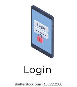 Mobile login icon in isometric vector design.