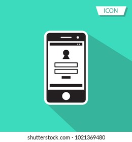 Mobile login icon vector Smartphone login vector icon isolated on green background.