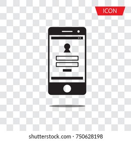 Mobile login icon vector Smartphone login vector icon isolated on transparent background.