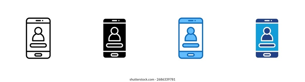 Mobile Login Multiple Style Icon Design Vector - Smartphone screen with user account and login fields, symbolizing mobile access and authentication