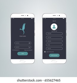 Mobile  Login And SIgn Up Forms, Ui Design. Vector