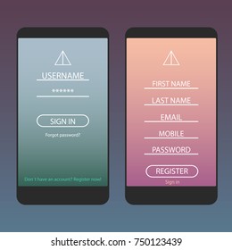 Mobile Login And SIgn Up Forms, Ui Design. Vector