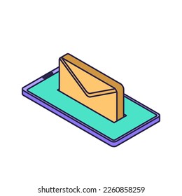 Concepto de correo móvil. Concepto de publicaciones en línea. Correo electrónico en su teléfono móvil o Smartphone. 3d concepto de comunicación en redes sociales. Concepto de ilustración de vector