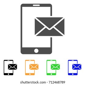 Mobile Mail icon. Vector illustration style is a flat iconic mobile mail symbol with black, gray, green, blue, yellow color variants. Designed for web and software interfaces.