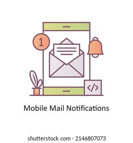 Ilustración de diseño de iconos de contorno de notificaciones de correo móvil. Símbolo de marketing móvil sobre fondo blanco EPS 10
