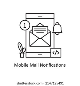 Mobile Mail Notifications vector Outline Icon Design illustration. Mobile Marketing Symbol on White background EPS 10