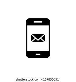 Mobile mail sending icon in black flat design on white background, Smartphone mail message vector icon