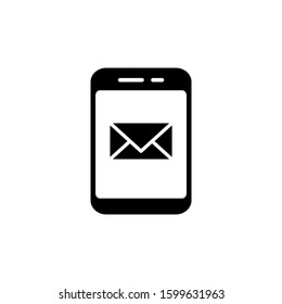 Mobile mail sending icon in black flat design on white background, Smartphone mail message vector icon