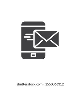 Mobile mail sending vector icon. filled flat sign for mobile concept and web design. Smartphone mail message glyph icon. Symbol, logo illustration. Vector graphics