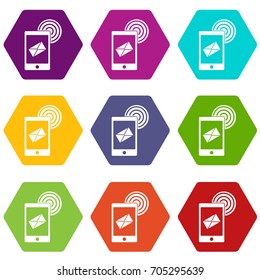 Mobile mail sign icon set many color hexahedron isolated on white vector illustration