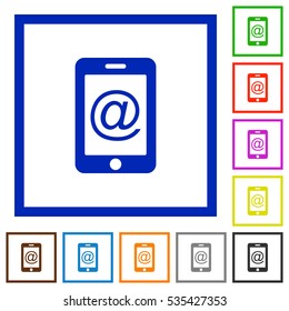 Mobile mailing flat color icons in square frames