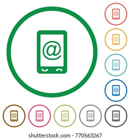 Mobile mailing flat color icons in round outlines on white background