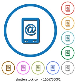 Mobile mailing flat color vector icons with shadows in round outlines on white background