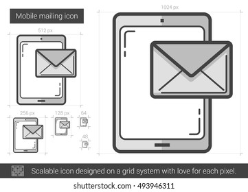 Mobile mailing vector line icon isolated on white background. Mobile mailing line icon for infographic, website or app. Scalable icon designed on a grid system.