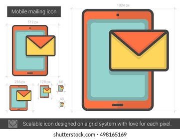 Mobile mailing vector line icon isolated on white background. Mobile mailing line icon for infographic, website or app. Scalable icon designed on a grid system.