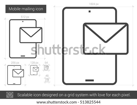 Mobile mailing vector line icon isolated on white background. Mobile mailing line icon for infographic, website or app. Scalable icon designed on a grid system.
