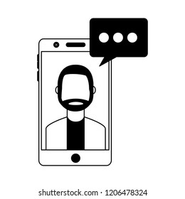 mobile with man speech bubble social media