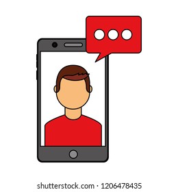 mobile with man speech bubble social media